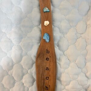 Beach Driftwood Art with Blue and White Accents